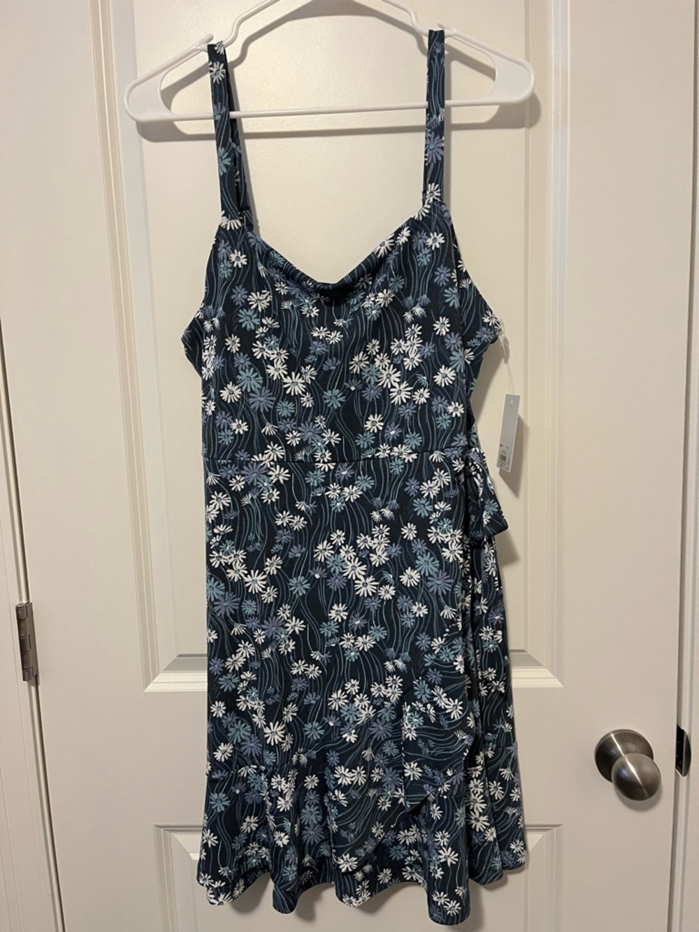 SO Navy Floral Midi Dress with White Daisy Print